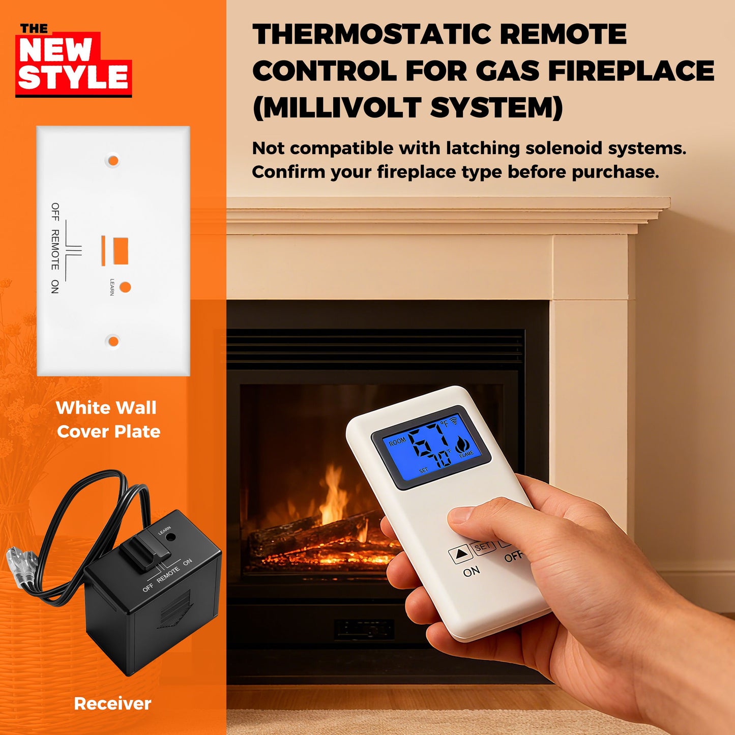 The-New-Style Remote Control ON/Off and Thermostatic Kit for Gas Fireplace ,for Ambient Majestic Vermont-castings skytech monessen etc,Millivolt Gas Valve Fireplaces and Stoves