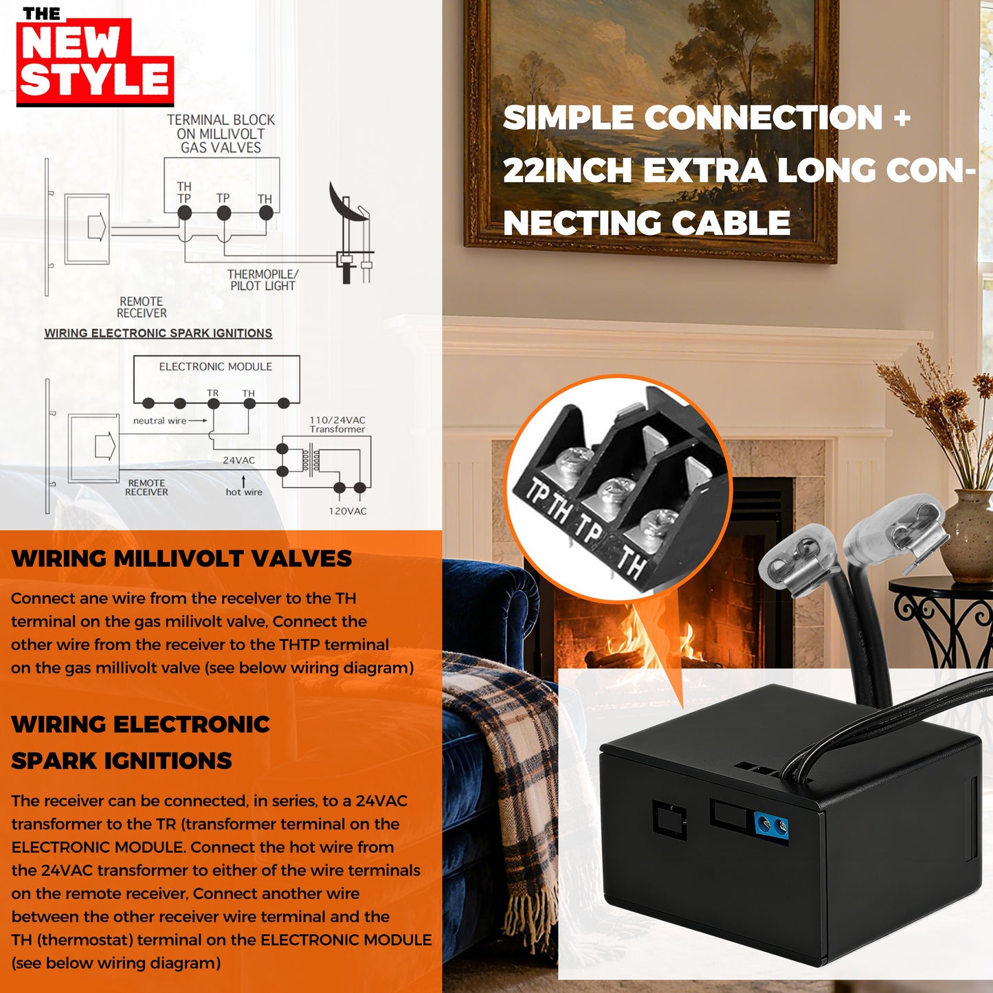 The-New-Style Remote Control ON/Off and Thermostatic Kit for Gas Fireplace ,for Ambient Majestic Vermont-castings skytech monessen etc,Millivolt Gas Valve Fireplaces and Stoves