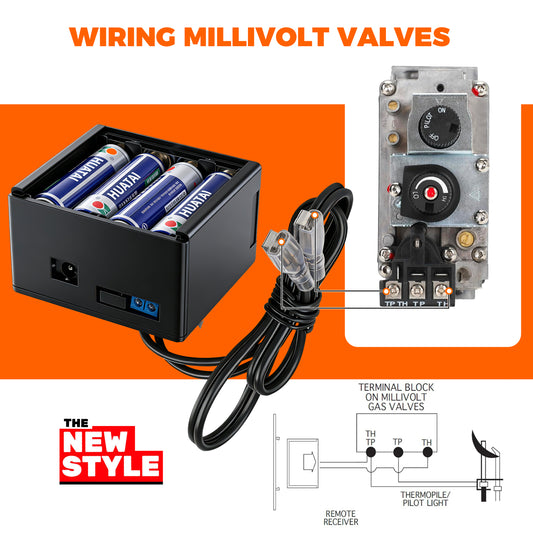 Gas Fireplace Remote Control Kit,Thermostat, On/Off , Countdown Timer,DC Adapter option,for Millivolt Valve System, Replace for skytech 1420-A,1420TH-A,1001-A,1001TH-A, Acumen RCK ,and More