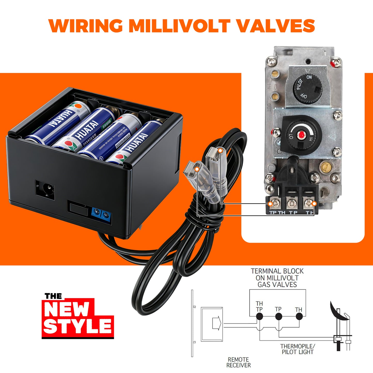 Gas Fireplace Remote Control Kit,Thermostat, On/Off , Countdown Timer,DC Adapter option,for Millivolt Valve System, Replace for skytech 1420-A,1420TH-A,1001-A,1001TH-A, Acumen RCK ,and More