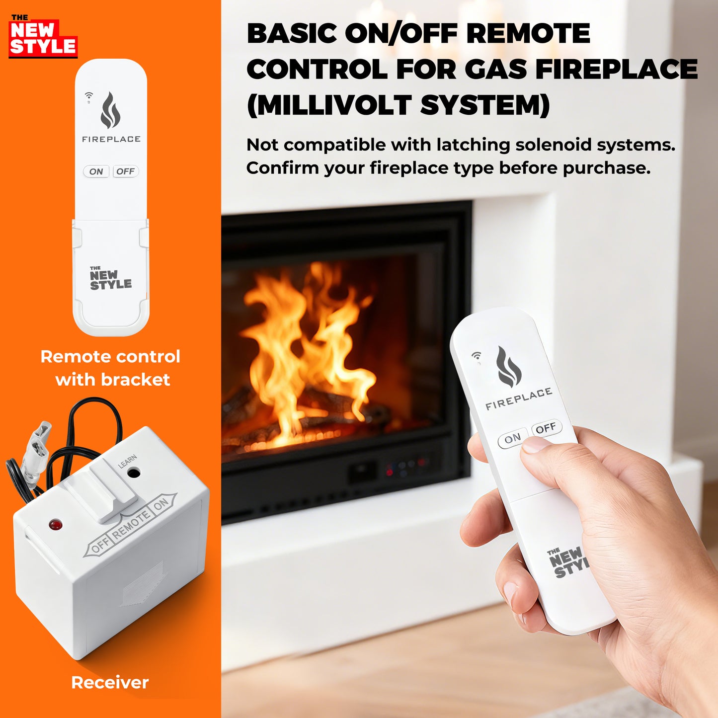Gas Fireplace Remote Control Kit, On/Off Remote Control,for Millivolt Valve System, Replace for skytech 1420-A,1420TH-A,1001-A,1001TH-A -TX 3001,Napoleon F45,Acumen RCK-IW,and More