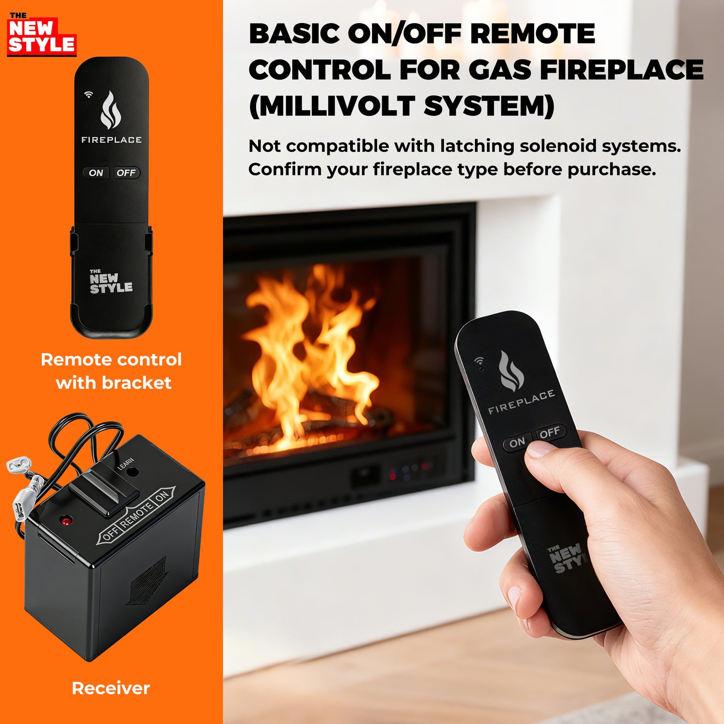 Gas Fireplace Remote Control Kit, On/Off Remote Control,for Millivolt Valve System, Replace for skytech 1420-A,1420TH-A,1001-A,1001TH-A -TX 3001,Napoleon F45,Acumen RCK-IW,and More