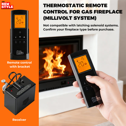 Fireplace Remote Control Kit,Thermostat, On/Off Remote Control, Timer, LCD Screen, Touch Key Buttons for Millivolt Valve System, Replace for skytech 1420-A, 1420TH-A, 1001-A, 1001TH-A and More.