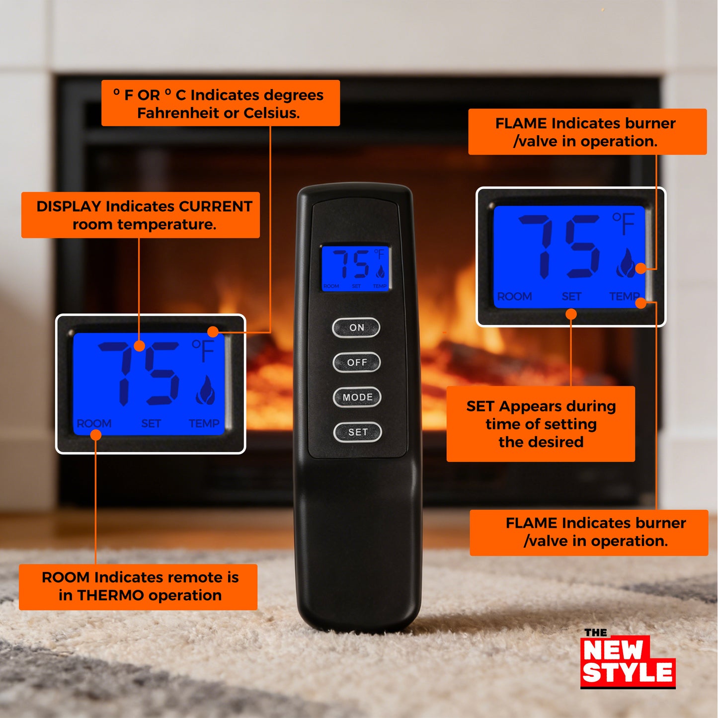 Gas Fireplace Remote Control Kit,Thermostat, On/Off , Countdown Timer,DC Adapter option,for Millivolt Valve System, Replace for skytech 1420-A,1420TH-A,1001-A,1001TH-A, Acumen RCK ,and More