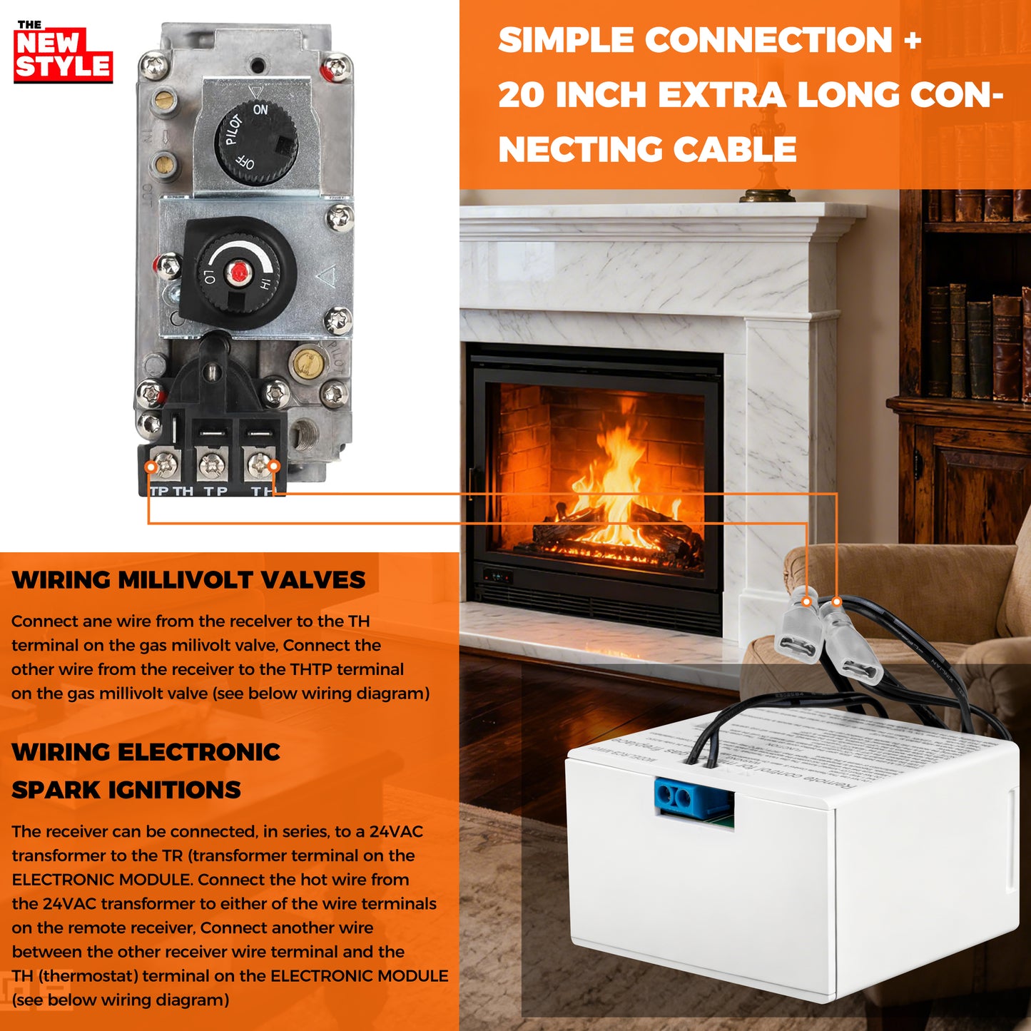 Gas Fireplace Remote Control Kit, On/Off Remote Control,for Millivolt Valve System, Replace for skytech 1420-A,1420TH-A,1001-A,1001TH-A -TX 3001,Napoleon F45,Acumen RCK-IW,and More