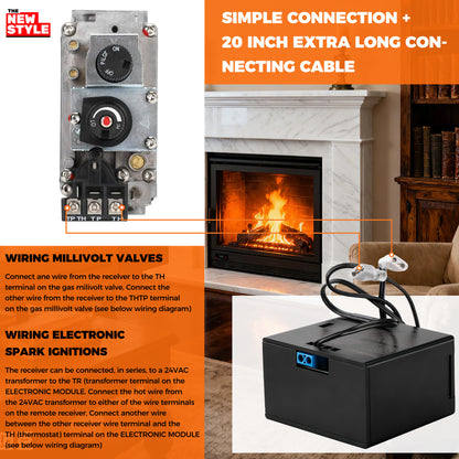 Gas Fireplace Remote Control Kit, On/Off Remote Control,for Millivolt Valve System, Replace for skytech 1420-A,1420TH-A,1001-A,1001TH-A -TX 3001,Napoleon F45,Acumen RCK-IW,and More
