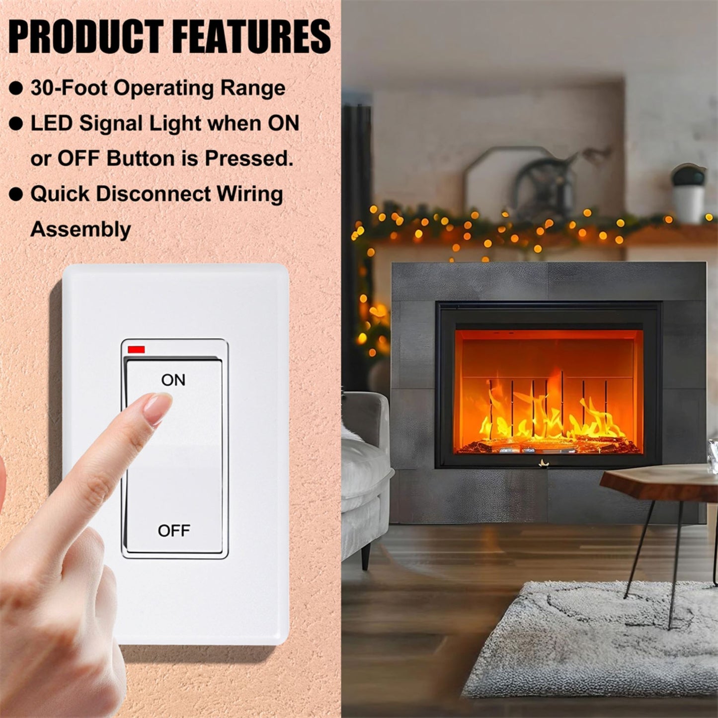 Wall Switch Remote Control Kit,On/Off Wall Mounted Control Set for Millivolt Gas Fireplace Valve System, Compatible with Ambient,Majestic,Skytech,Vermont Fireplace,Fire Pit,Stove and More